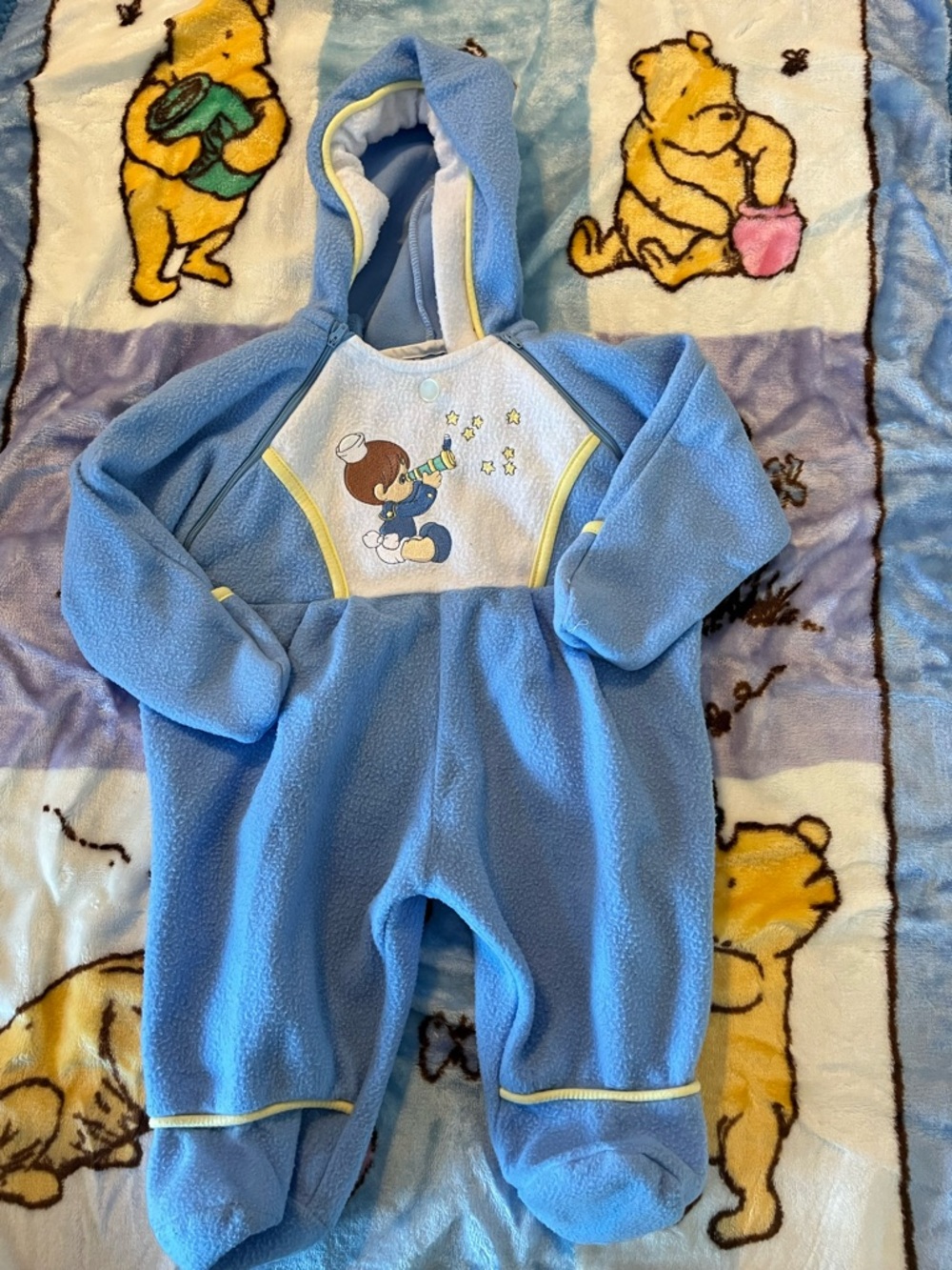Blue Precious Moments Baby Fleece Hooded One-Piece